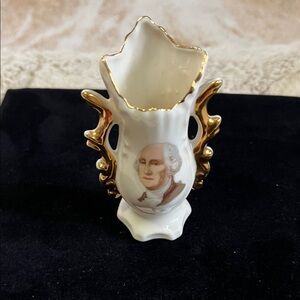 Elegant White and Gold Vase with Portrait